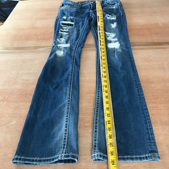 Miss Me Slim Bootcut Jeans Women 26 Blue Mid Rise Zebra Print Distressed Preppy - Picture 5 of 15